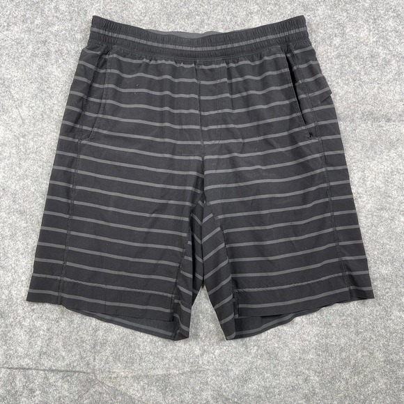 Lululemon Men's Black Athletic Lounge Shorts Striped Drawstring Running No Size - Picture 1 of 10